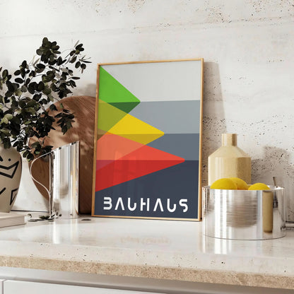 space stunning Bauhaus art print dynamic gray orange hues vibrant poster perfect wall gift enthusiast décor artwork