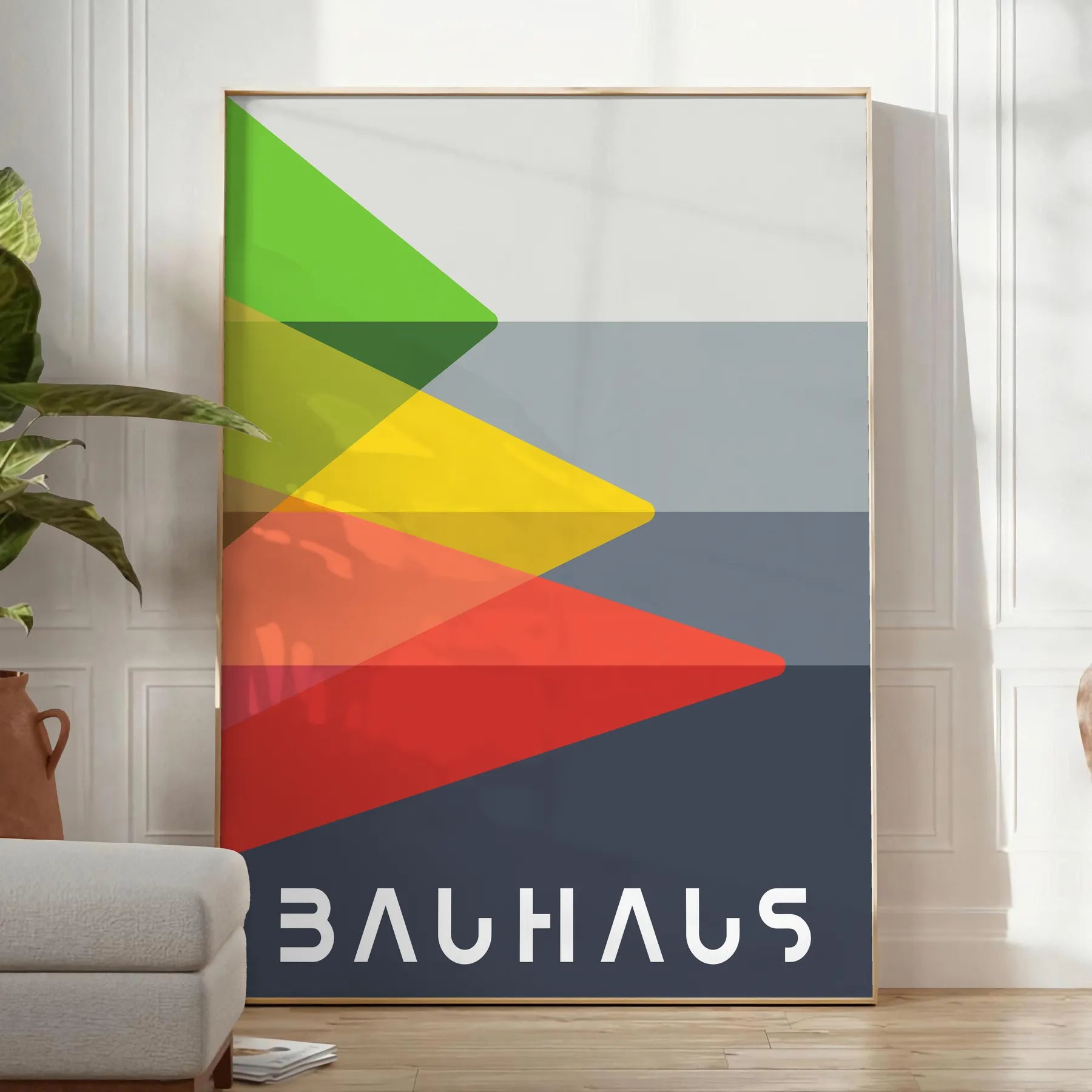 space stunning Bauhaus art print dynamic gray orange hues vibrant poster perfect wall gift enthusiast décor artwork