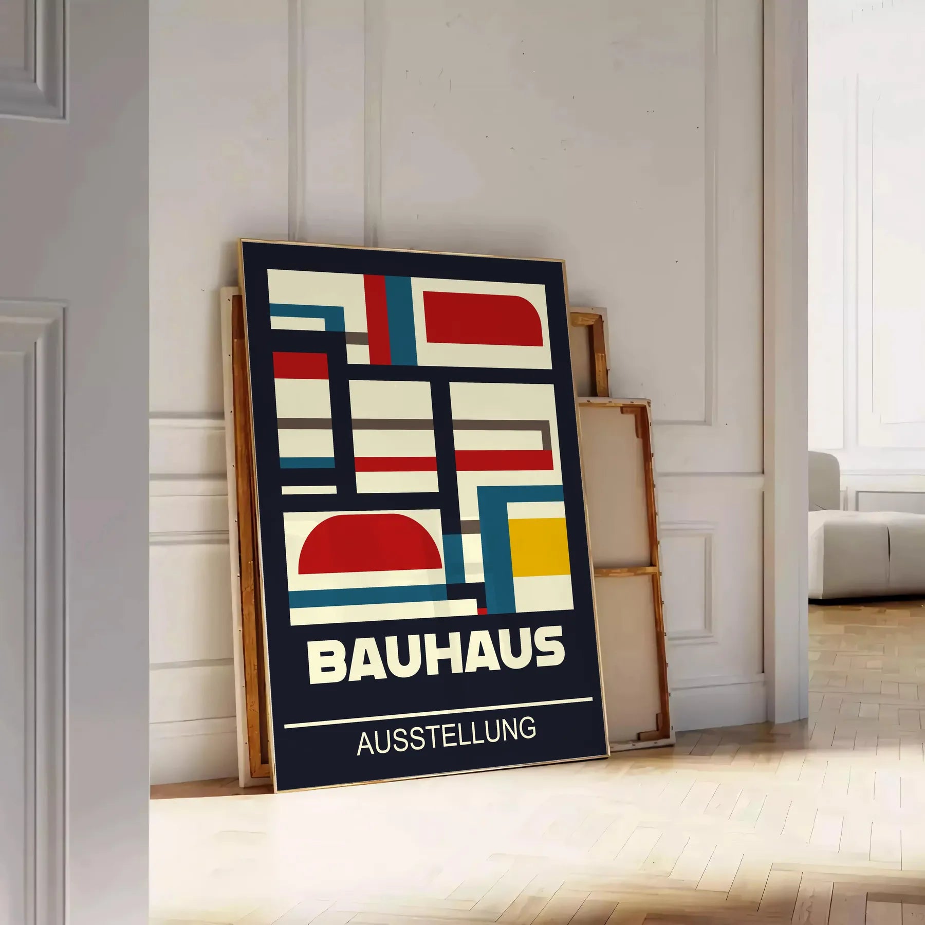 space vintage Bauhaus poster vibrant green red hues wall art classic design modern appeal ideal gift enthusiasts unframed styles