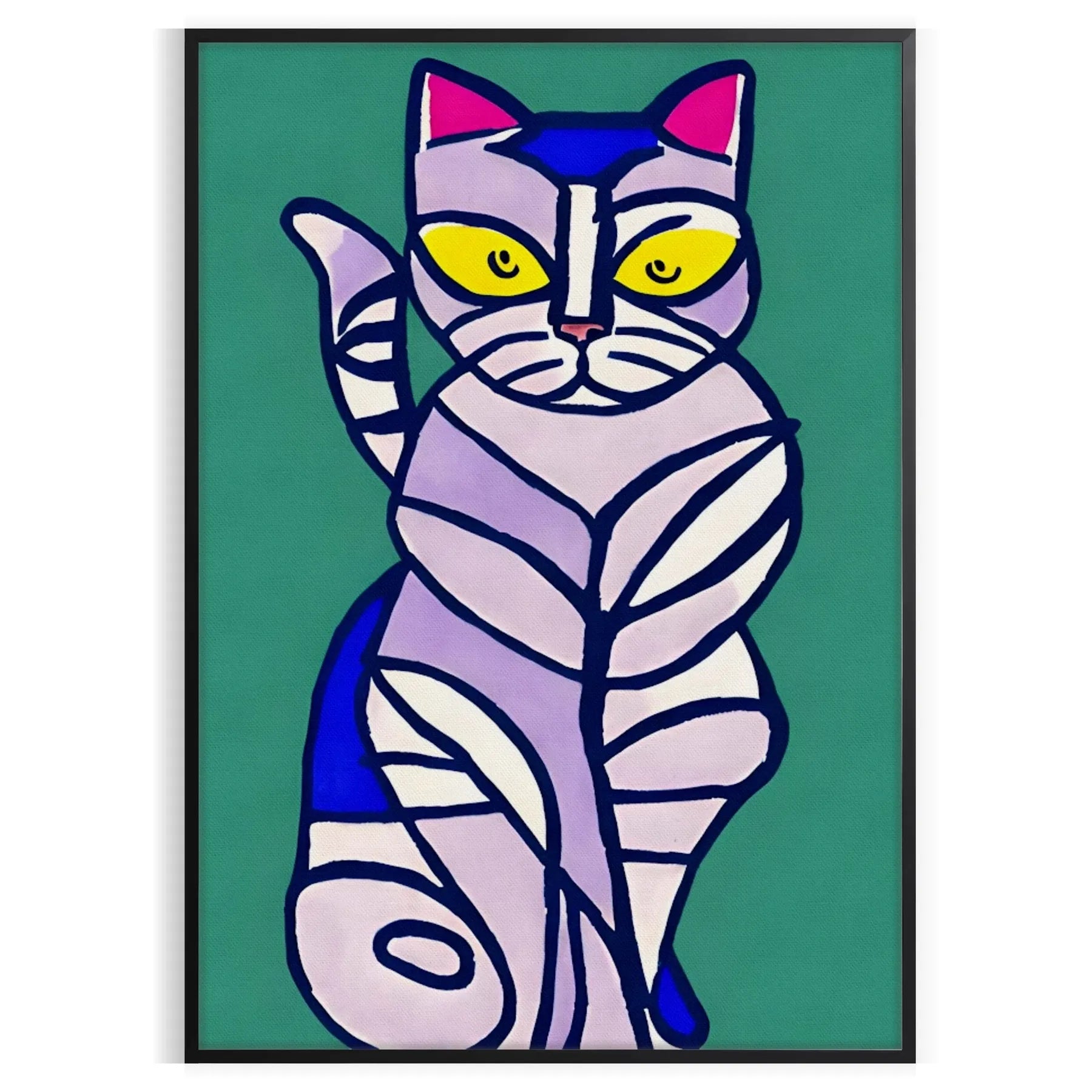 space captivating cat modern art poster vibrant green blue hues stylish wall statement unique gift lovers stunning print splash creativity room decor preferences