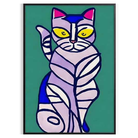 space captivating cat modern art poster vibrant green blue hues stylish wall statement unique gift lovers stunning print splash creativity room decor preferences