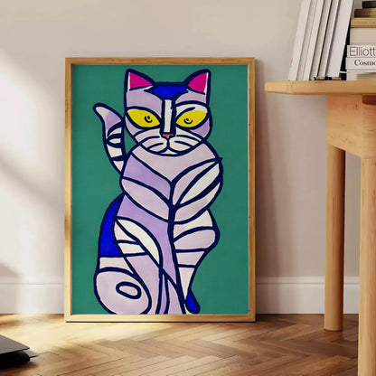 space captivating cat modern art poster vibrant green blue hues stylish wall statement unique gift lovers stunning print splash creativity room decor preferences